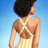 Women's Striped Scoop Neck X-Back One Piece Swimsuit - Shade & Shore Yellow S