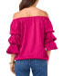 Women's Satin Off-The-Shoulder Bubble-Sleeve Top