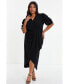 ფოტო #1 პროდუქტის Plus Size Wrap Pleated Ruched Sleeve Midi Dress