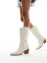 Glamorous western knee boots in off white micro