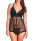 ფოტო #1 პროდუქტის Women's 2 Piece Pleated Satin and Dot Mesh Babydoll Lingerie Set