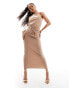 Фото #1 товара ASOS DESIGN twisted high neck mesh midi dress in mocha