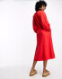 Фото #3 товара Whistles Lizzie button front midi dress with tie up waist in red