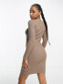 Фото #3 товара Pieces ribbed knit mini dress in camel