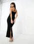 Simmi bandeau cut out maxi dress with corsage flower detail in black