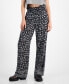 Juniors' Printed Smocked-Waist Wide-Leg Pants