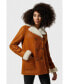 Фото #1 товара Women's Shearling Peacoat, Washed Tan with White Wool