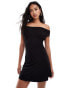 ASOS DESIGN bardot mini dress with flippy skirt and cut out back black Черный, 38 - фото #1