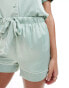 Chelsea Peers bridal satin short sleeve revere and short set in sage green