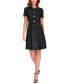 ფოტო #1 პროდუქტის Petite Round-Neck Short-Sleeve Fringe-Trim Dress