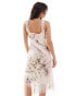 ASOS DESIGN sweetheart neck midi slip dress with raw edge details in watercolour floral print