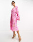 Y.A.S ruched side midi dress in pink floral print Rosa gemustert, XS - фото #3