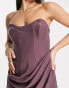 Фото #6 товара ASOS DESIGN Tall corset bandeau midi dress in washed fabric with drape detail skirt in wine