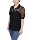 ფოტო #3 პროდუქტის Petite Short Sleeve Dotted Mesh Top