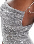 ASOS DESIGN sequin draped neckline cami midi dress with skinny ties in silver