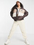 ellesse coffee pack blocked puffer jacket with logo in ecru and brown