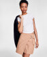 ფოტო #1 პროდუქტის Women's Short-Sleeve Side-Ruched Crop Top