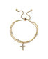 ფოტო #1 პროდუქტის 14K Gold Flash-Plated Gray Fresh Water Pearl and Crystal Cross Double Strand Bolo Bracelet
