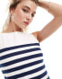 Stradivarius stripe top in white & navy