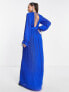 ASOS DESIGN Tall pleated blouson sleeve maxi dress with belt detail in cobalt blue