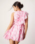 ASOS DESIGN ruffle mini dress with puffball skirt in oversized pink check