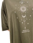 ONLY oversized cosmic print t-shirt in washed khaki Зеленый, S - EU 36 - фото #4