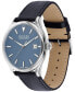 ფოტო #2 პროდუქტის Men's Swiss Calendoplan Blue Leather Strap Watch 40mm