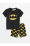 LCW baby Bisiklet Yaka Kısa Kollu Batman Baskılı Erkek Bebek Şortlu Pijama Takımı