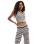 Noisy May knitted one shoulder top co-ord in black & white wave