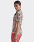 ფოტო #3 პროდუქტის Petite Printed Crewneck Ruched-Sleeve Blouse