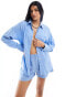 Lindex Magda linen blend oversized beach shirt in blue BLAU, S - фото #1