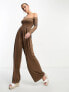 Фото #1 товара ASOS DESIGN soft touch bardot jumpsuit with wide leg in mocha