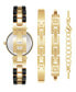 ფოტო #3 პროდუქტის Women's Gold-Tone Alloy Bracelet with Black Enamel and Crystal Accents Fashion Watch 34mm Set 4 Pieces