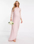 Фото #4 товара TFNC Maternity Bridesmaids chiffon maxi dress with lace scalloped back and long sleeves in mauve