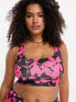 Reclaimed Vintage PLUS square neck bikini top in pop pink floral print