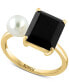 ფოტო #1 პროდუქტის EFFY® Onyx & Freshwater Pearl (6mm) Duo Ring in 14k Gold