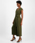 ფოტო #3 პროდუქტის Women's V-Neck Tie-Waist Pleat-Leg Jumpsuit