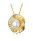 Фото #3 товара Sterling Silver 14K Gold Plated with Genuine Freshwater Pearl Hammered Pendant Necklace