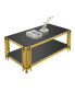 Golden Stainless Steel Double Layer Coffee Table With Black Glass Top