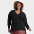 Фото #1 товара Women's Fuzzy V-Neck Tunic Pullover Sweater - Ava & Viv Black 2X