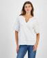 Women's Cotton Split-Neck Puff-Sleeve Top