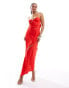 ASOS DESIGN cowl neck satin midi dress with cut outs and buckle detail in bright red Красный, 42 - фото #1