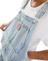 Monki denim dungarees with strawberry embriodery in tinted dirty wash blue