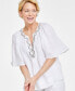 Фото #1 товара Women's 100% Linen Embellished Flutter-Sleeve Top, Created for Macy's