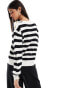 YAS striped jumper with button shoulder detail in mono - BLACK