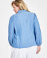 Фото #2 товара Plus Size Lace-Up Blouson-Sleeve Top, Created for Macy's