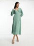 Фото #1 товара ASOS DESIGN wrap midi dress with tie cuff detail in sage green