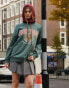 Фото #2 товара Miss Selfridge washed New York graphic oversized sweat in green