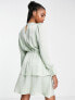 Фото #3 товара Flounce London Tall satin tiered mini dress in sage