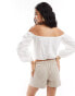 Фото #3 товара ASOS DESIGN off shoulder blouson sleeve top in cream